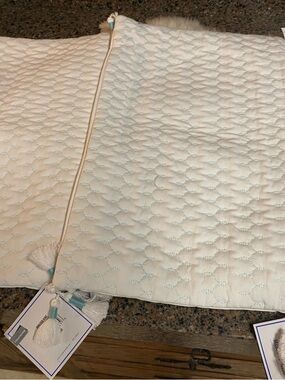 Southern Tide White Quilted Throw with Light Blue Stitching and Tassels